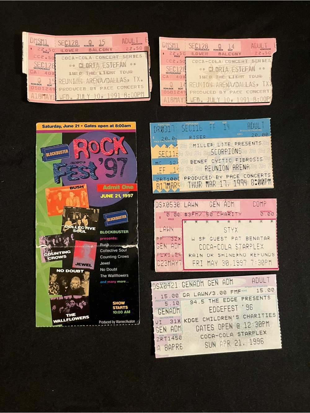Vintage 1990’s Dallas TX Area Concert Ticket Stubs